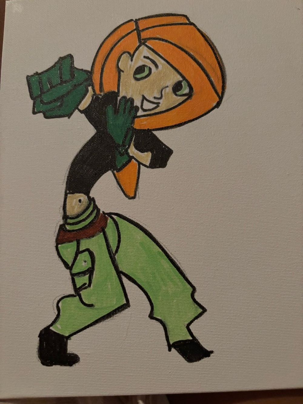 Hand-Painted Orange & Green Cartoon Character Canvas Art